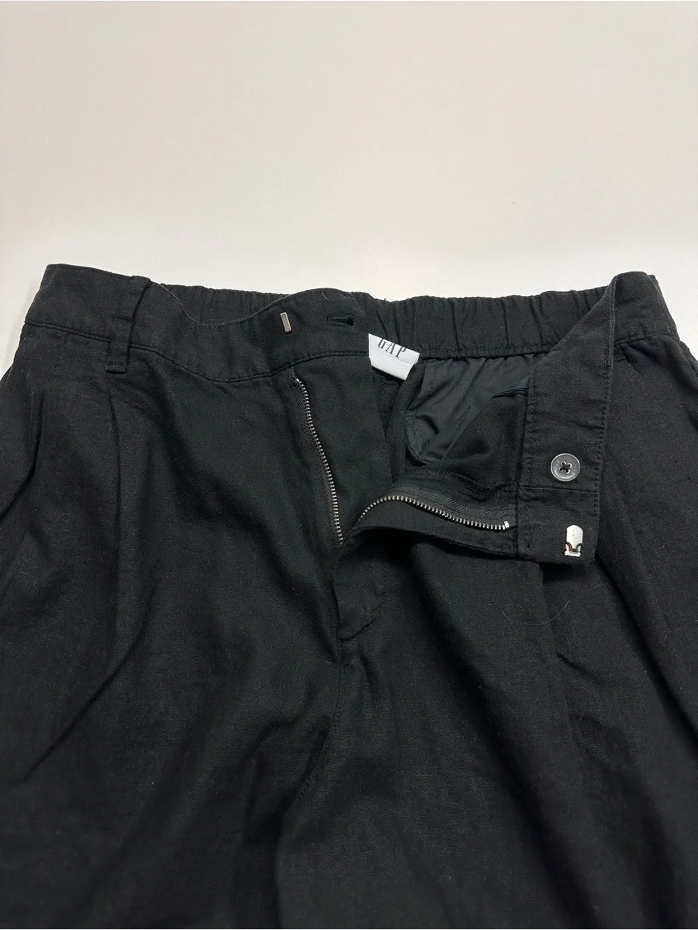 GAP Black Wide-Leg Linen Blend High-Rise Easy Trousers Pleated Pants Size 14